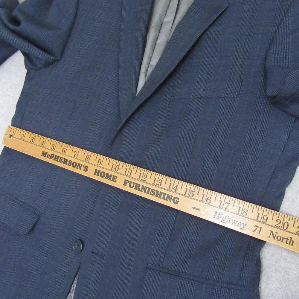 Stacy Adams Mens Sport Coat 40R‎ Slim Blue Glen Plaid Blazer Double Vent Modern